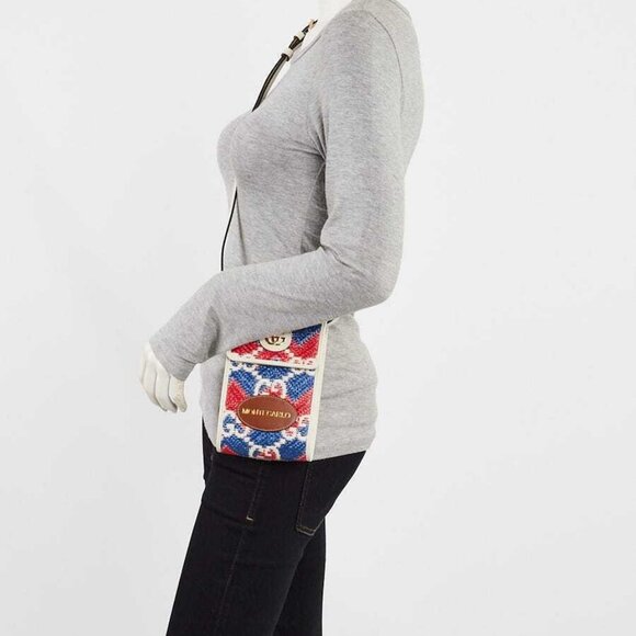 Gucci Multicolor GG Straw/Leather Montecarlo Crossbody Bag - Picture 1 of 12